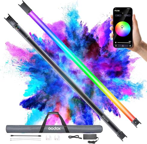 مصباح أنبوبي Godox TL120 RGB، ضوء شريط تصوير ببطارية 30 وات 5200 مللي أمبير في الساعة 2700K-6500K RGB CCT HSI وضع جل 39 تأثيرات FX للتصوير الفوتوغرافي TikTok YouTube in Kuwait