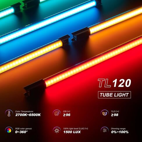 مصباح أنبوبي Godox TL120 RGB، ضوء شريط تصوير ببطارية 30 وات 5200 مللي أمبير في الساعة 2700K-6500K RGB CCT HSI وضع جل 39 تأثيرات FX للتصوير الفوتوغرافي TikTok YouTube in Kuwait