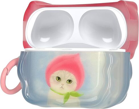 kwmobile in-Ear Headphones Case for Apple Airpods Pro 3 - Protective Shockproof Case for Earbuds with Keychain - Soft & Durable Cat and Peach in Kuwait