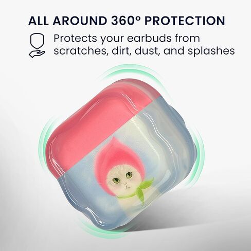 kwmobile in-Ear Headphones Case for Apple Airpods Pro 3 - Protective Shockproof Case for Earbuds with Keychain - Soft & Durable Cat and Peach in Kuwait