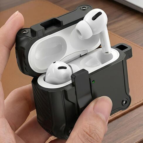 حافظة واقية مضادة للصدمات متوافقة مع AirPods، غطاء قفل مغناطيسي مع سلسلة مفاتيح، تدعم الشحن اللاسلكي - غطاء متين للسفر للرجال والنساء (أبيض/Airpods Pro3) in Kuwait