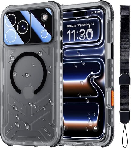 حافظة SPIDERCASE مغناطيسية لهاتف iPhone 17 Pro Max مقاومة للماء، [واقي شاشة وكاميرا مدمج] [IP68 تحت الماء] حافظة هاتف عسكرية مقاومة للصدمات والغبار والخدش بطول 12 قدم، أسود/شفاف in Kuwait