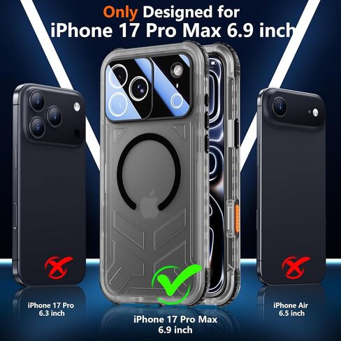 حافظة SPIDERCASE مغناطيسية لهاتف iPhone 17 Pro Max مقاومة للماء، [واقي شاشة وكاميرا مدمج] [IP68 تحت الماء] حافظة هاتف عسكرية مقاومة للصدمات والغبار والخدش بطول 12 قدم، أسود/شفاف in Kuwait