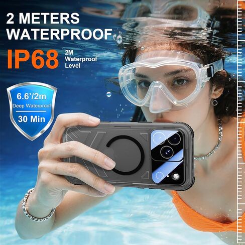 حافظة SPIDERCASE مغناطيسية لهاتف iPhone 17 Pro Max مقاومة للماء، [واقي شاشة وكاميرا مدمج] [IP68 تحت الماء] حافظة هاتف عسكرية مقاومة للصدمات والغبار والخدش بطول 12 قدم، أسود/شفاف in Kuwait