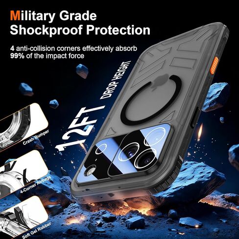 حافظة SPIDERCASE مغناطيسية لهاتف iPhone 17 Pro Max مقاومة للماء، [واقي شاشة وكاميرا مدمج] [IP68 تحت الماء] حافظة هاتف عسكرية مقاومة للصدمات والغبار والخدش بطول 12 قدم، أسود/شفاف in Kuwait