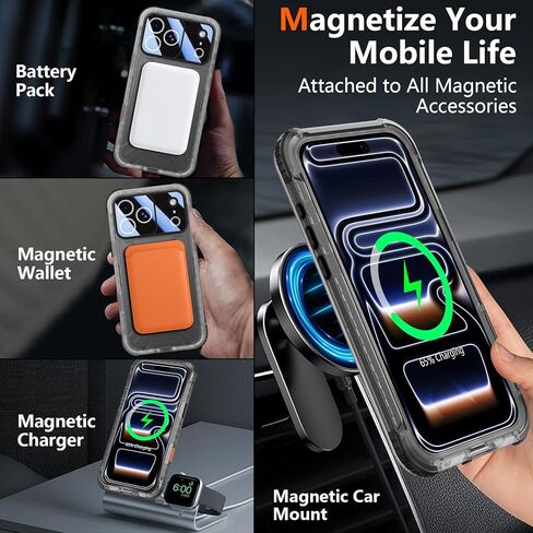 حافظة SPIDERCASE مغناطيسية لهاتف iPhone 17 Pro Max مقاومة للماء، [واقي شاشة وكاميرا مدمج] [IP68 تحت الماء] حافظة هاتف عسكرية مقاومة للصدمات والغبار والخدش بطول 12 قدم، أسود/شفاف in Kuwait
