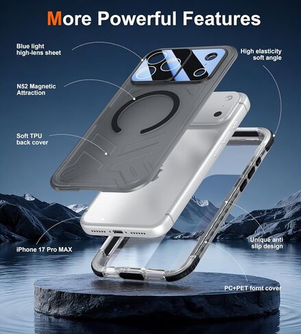 حافظة SPIDERCASE مغناطيسية لهاتف iPhone 17 Pro Max مقاومة للماء، [واقي شاشة وكاميرا مدمج] [IP68 تحت الماء] حافظة هاتف عسكرية مقاومة للصدمات والغبار والخدش بطول 12 قدم، أسود/شفاف in Kuwait
