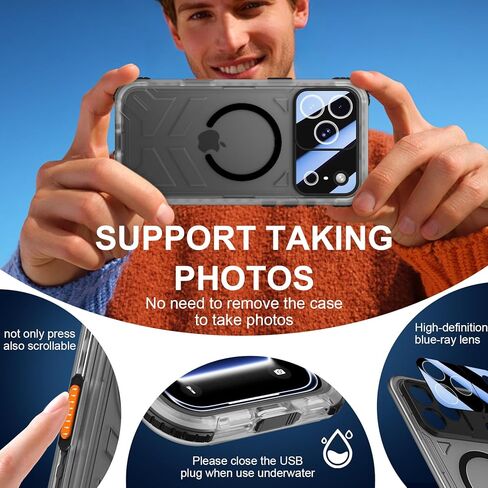 حافظة SPIDERCASE مغناطيسية لهاتف iPhone 17 Pro Max مقاومة للماء، [واقي شاشة وكاميرا مدمج] [IP68 تحت الماء] حافظة هاتف عسكرية مقاومة للصدمات والغبار والخدش بطول 12 قدم، أسود/شفاف in Kuwait