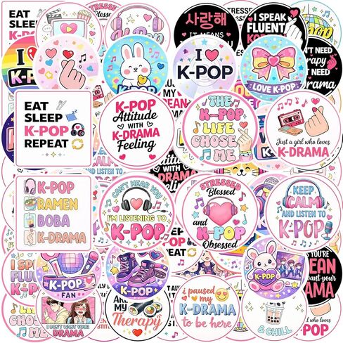 216 Pcs Funny Korean Music Sticker, Cute Korean Pop Music Fan Stickers, Korean Drama Lover Gift, Waterproof Uv Resistant Vinyl Decals for Laptop Tablet Planner Water Bottle Helmet in Kuwait