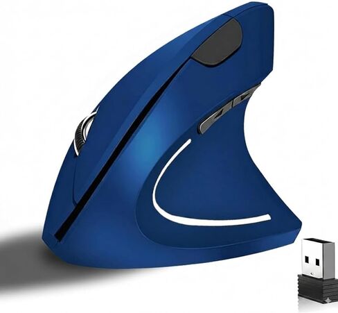 ماوس لاسلكي عمودي مريح، ماوس بصري 2.4 جيجا مع جهاز استقبال USB، 800-1600 نقطة في البوصة، نقرة صامتة، يعمل بالبطارية، 5 أزرار، ماوس أنيق ومريح للكمبيوتر المحمول، الكمبيوتر الشخصي، ماك، الكمبيوتر (أزرق) in Kuwait