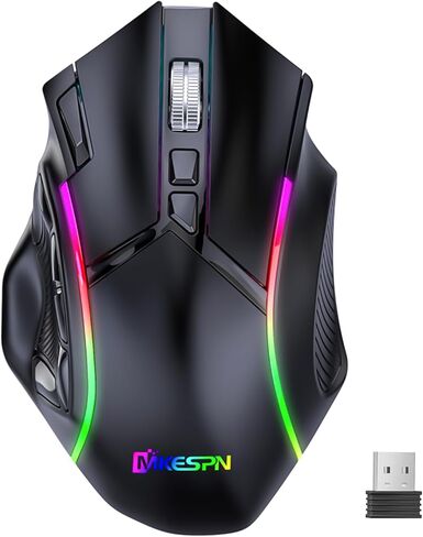 ماوس ألعاب لاسلكي، ثلاثي الوضع 2.4 جيجا/بلوتوث/USB-C، 24000 نقطة لكل بوصة، 12 زرًا قابلاً للبرمجة، بطارية قابلة لإعادة الشحن 500 مللي أمبير في الساعة، 7 أوضاع إضاءة RGB، ذاكرة مدمجة للكمبيوتر المحمول/الكمبيوتر الشخصي/جهاز Mac (أسود) in Kuwait