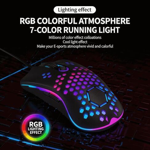 【 7-color RGB Lighting Effect & Plug and Play - 59 Inch Cable 】2026 Professional Gaming USB Wired Mouse,Four Adjustable DPI Optical Sensor,Zero Lag, Anti Slip Foot Patch,Ergonomic Optical Gaming Mouse in Kuwait