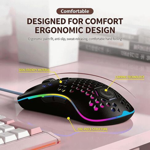 【 7-color RGB Lighting Effect & Plug and Play - 59 Inch Cable 】2026 Professional Gaming USB Wired Mouse,Four Adjustable DPI Optical Sensor,Zero Lag, Anti Slip Foot Patch,Ergonomic Optical Gaming Mouse in Kuwait