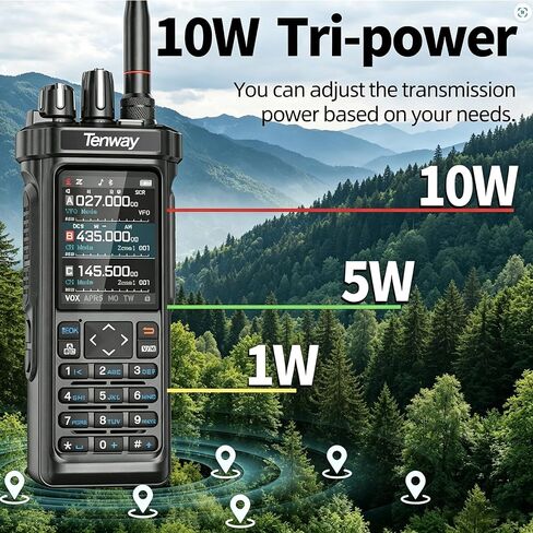 Tenway TP-900 PRO 10W Handheld CB Radio | GPS/APRS/Bluetooth Programming, NOAA Alert, AM/FM/SW/MW/LW RX, Spectrum Analyzer Tri-Band Emergency Ham Radio Type-C Walkie Talkie for Outdoor Camping Hiking in Kuwait