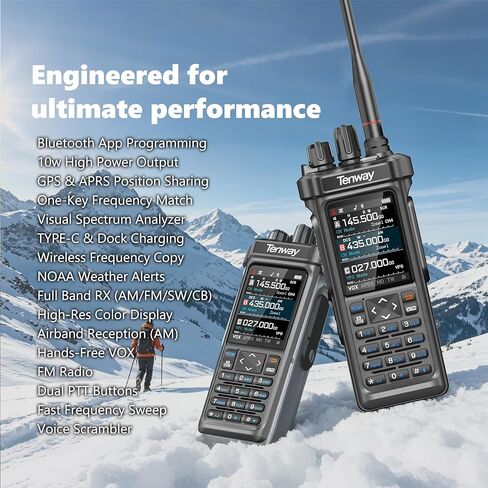 Tenway TP-900 PRO 10W Handheld CB Radio | GPS/APRS/Bluetooth Programming, NOAA Alert, AM/FM/SW/MW/LW RX, Spectrum Analyzer Tri-Band Emergency Ham Radio Type-C Walkie Talkie for Outdoor Camping Hiking in Kuwait