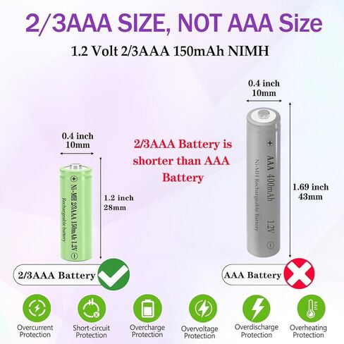 بطارية شمسية NI-MH 2/3AAA 150 مللي أمبير 1.2 فولت، 8 بطاريات قابلة لإعادة الشحن بحجم 2/3 AAA لأضواء الحدائق بالطاقة الشمسية، وإضاءة المناظر الطبيعية، وأضواء الحديقة (أقصر من حجم AAA) in Kuwait