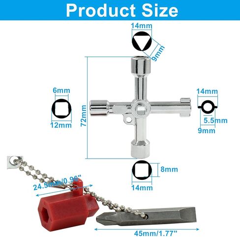 4 in 1 Cross Water Key with Bit 4 Way Multi-Functional Zinc Alloy Utilities Key Universal Opening Key Tools for Elevator,Faucet and Spigot Valve in Kuwait