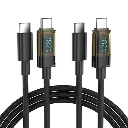 كابل BENFEI USB C إلى USB C بقوة 100 واط مع شاشة LED [عبوتان بطول 3.3 قدم]، كابل شحن سريع شفاف USB C لهواتف iPhone 17/16/15 Pro Max/Plus وiPad وMacBook وSamsung Galaxy S25/S24/S23 وGoogle Pixel in Kuwait