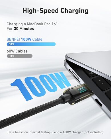 كابل BENFEI USB C إلى USB C بقوة 100 واط مع شاشة LED [عبوتان بطول 3.3 قدم]، كابل شحن سريع شفاف USB C لهواتف iPhone 17/16/15 Pro Max/Plus وiPad وMacBook وSamsung Galaxy S25/S24/S23 وGoogle Pixel in Kuwait
