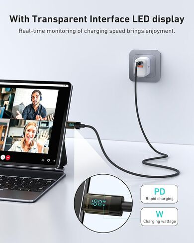 كابل BENFEI USB C إلى USB C بقوة 100 واط مع شاشة LED [عبوتان بطول 3.3 قدم]، كابل شحن سريع شفاف USB C لهواتف iPhone 17/16/15 Pro Max/Plus وiPad وMacBook وSamsung Galaxy S25/S24/S23 وGoogle Pixel in Kuwait