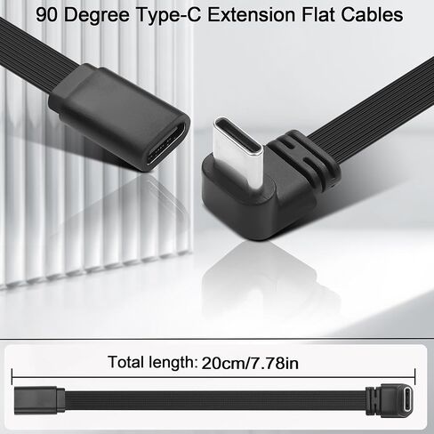 90°Angled Type-C Male to Female Short Cable PD 100W USB C Fast Charging Cord Extra Flexible Flat USB C Cable Compatible with Phone 16/15,Cars,Tablets,Power Bank,20cm/0.65ft in Kuwait
