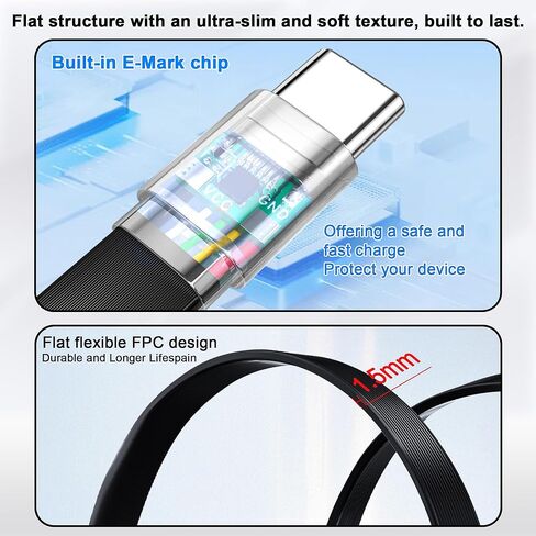 90°Angled Type-C Male to Female Short Cable PD 100W USB C Fast Charging Cord Extra Flexible Flat USB C Cable Compatible with Phone 16/15,Cars,Tablets,Power Bank,20cm/0.65ft in Kuwait