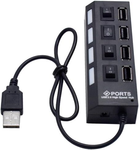 MERRYHAPY USB Splitter 4 Port USB Hub تشغيل/إيقاف منفذ USB متعدد لأجهزة الكمبيوتر المحمول USB إلى موصلات متعددة محول USB in Kuwait