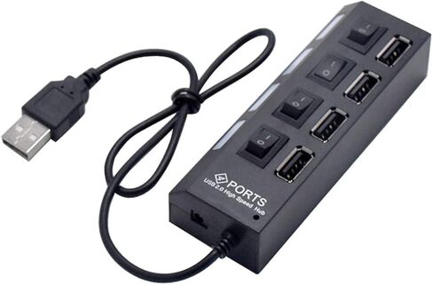 MERRYHAPY USB Splitter 4 Port USB Hub تشغيل/إيقاف منفذ USB متعدد لأجهزة الكمبيوتر المحمول USB إلى موصلات متعددة محول USB in Kuwait