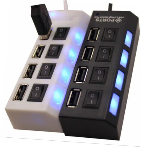 MERRYHAPY USB Splitter 4 Port USB Hub تشغيل/إيقاف منفذ USB متعدد لأجهزة الكمبيوتر المحمول USB إلى موصلات متعددة محول USB in Kuwait