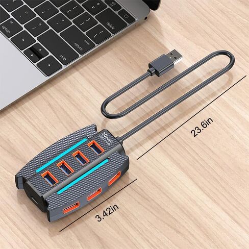 USB 2.0 Hub with Cable, 10 Port USB Splitter, Extender Hub 5Gbps, Multiport Adapter for Charging/Data Sync, Compatible with Laptop, Flash Drive, Console, Printer, Camera, Keyboard, Mouse, 0.6m, Black in Kuwait