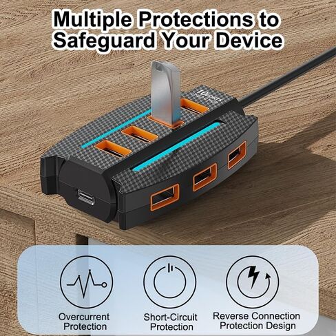 USB 2.0 Hub with Cable, 10 Port USB Splitter, Extender Hub 5Gbps, Multiport Adapter for Charging/Data Sync, Compatible with Laptop, Flash Drive, Console, Printer, Camera, Keyboard, Mouse, 0.6m, Black in Kuwait