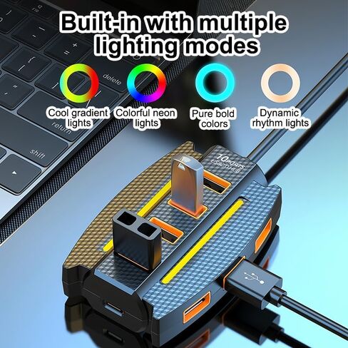 USB 2.0 Hub with Cable, 10 Port USB Splitter, Extender Hub 5Gbps, Multiport Adapter for Charging/Data Sync, Compatible with Laptop, Flash Drive, Console, Printer, Camera, Keyboard, Mouse, 0.6m, Black in Kuwait