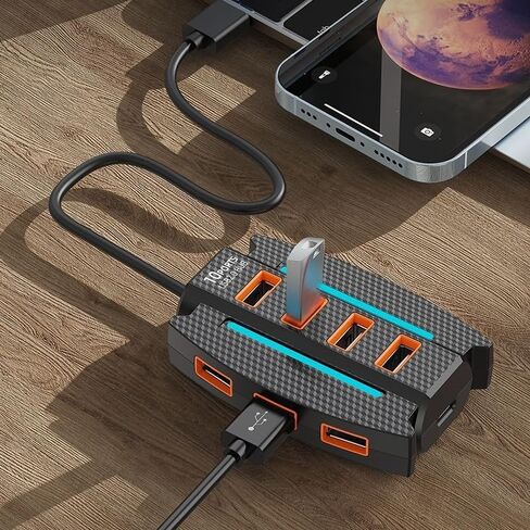 USB 2.0 Hub with Cable, 10 Port USB Splitter, Extender Hub 5Gbps, Multiport Adapter for Charging/Data Sync, Compatible with Laptop, Flash Drive, Console, Printer, Camera, Keyboard, Mouse, 0.6m, Black in Kuwait