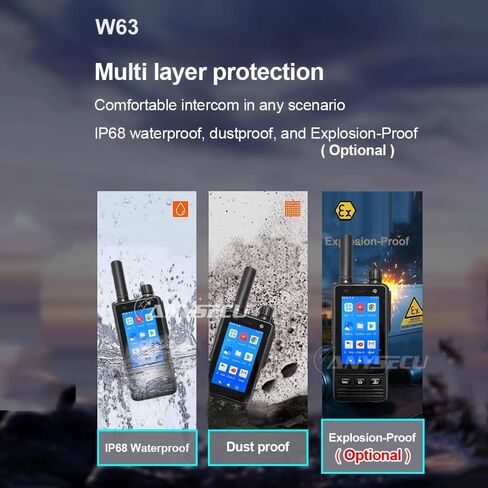 IP68 ANYSECU W63 4G Network Radio, Work with Zello PTT Real PTT Poc Radio, Android Mobile Phone US Band Frequency in Kuwait