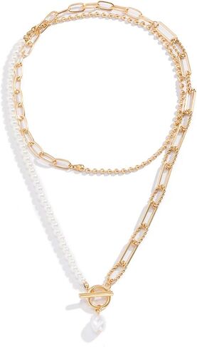 Dainty Pearl Pendant Necklaces Layered Baroque Choker Necklace Vintage White Pearl Chain Necklace Faux Pearls Statement Jewelry Gift for Women in Saudi Arabia
