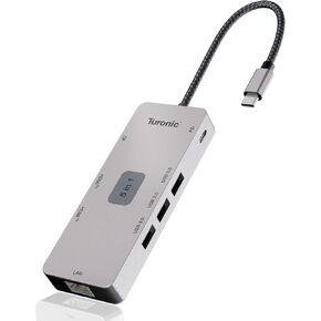 محطة إرساء عالمية Turonic BYL-2401، موزع USB-C 8 في 1 مع HDMI مزدوج 4K@60 هرتز، DP 1.2، شحن PD 100 وات، جيجابت إيثرنت، 3 USB-A بسرعة 5 جيجابت في الثانية، غلاف من الألومنيوم in Kuwait