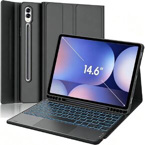 Backlit Touchpad Keyboard Case for Galaxy Tab S10 Ultra/S9 Ultra/S8 Ultra 14.6 Inch with S Pen Holder, PU Leather Stand Cover with Backlight Bluetooth Keyboard for Tab S10 Ultra/S9 Ultra, Black in Kuwait