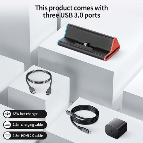 KairvTei for Switch 2 Dock with 65W Charger & HDMI Cable, Portable TV Docking Station Replacement with 4K@120Hz HDMI Adapter/2 USB Port/Type C Port in Kuwait