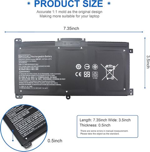 BK03XL 916811-855 بطارية الكمبيوتر المحمول HP Pavilion X360 14 14m, 14m-ba114dx 14m-ba011dx 14m-ba013dx 14-ba253cl 14-ba125cl 14-ba175nr 14m-ba015dx 14-ba051cl bk03041xl 916366-421 541 TPN-W125 HSTNN-LB7S in Kuwait