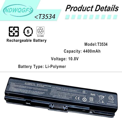 PA3534U-1BRS Laptop Battery Replacement for Toshiba Satellite A200 A210 A300 A350 A355 L300 L200 L505 L555 PA3533U-1BRS PA3533U-1BAS PA3534U-1BAS PA3535U-1BAS in Kuwait