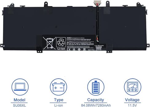SU06XL 84.08Wh L29184-005 Laptop Battery Compatible with HP Spectre X360 15-DF0XXX 15T-DF100 15-DF0013DX 15-DF0043DX 15-DF0070NR 15-DF0033DX 15-DF1033DX 15-DF1043DX Series L29048-271 HSTNN-DB8W 11.55V in Kuwait