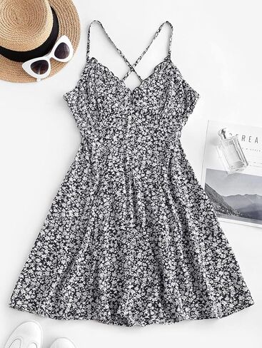 ZAFUL Women's Ditsy Print Puff Sleeve Ruched Mini Mermaid Dress Daisy Floral Off Shoulder Frilled Dress in Saudi Arabia