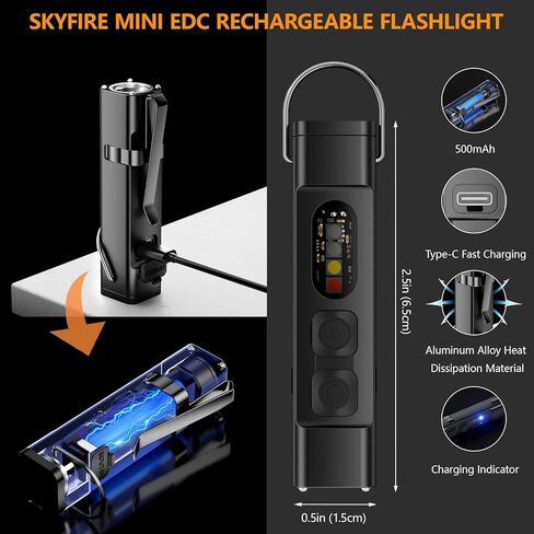 SKYFIRE 2 حزمة مصباح يدوي EDC قابل لإعادة الشحن مع ولاعة كهربائية، مشبك وقاعدة مغناطيسية، مصابيح فلاش صغيرة مع ضوء LED أحمر وأبيض بالأشعة فوق البنفسجية ضوء جيب محمول للعمل في حالات الطوارئ في الأماكن الخارجية in Kuwait