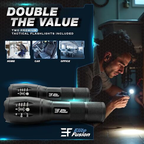 Compact LED Flashlight 2-Pack, Bright Everyday Light for Home & Car, 5 Modes, Zoom, AAA Battery Powered - Emergency, Camping, Work Light in Kuwait