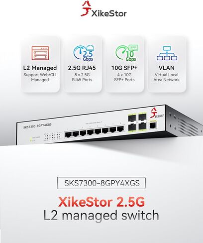 محول مُدار ذو 12 منفذًا بسرعة 2.5 جيجابت L2 | 8X 2.5G RJ45 + 4X 10G SFP+ | شبكة محلية ظاهرية (VLAN)، جودة الخدمة (QoS)، IGMP، SNMP | إدارة الويب/CLI | حامل معدني in Kuwait