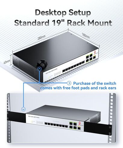 محول مُدار ذو 12 منفذًا بسرعة 2.5 جيجابت L2 | 8X 2.5G RJ45 + 4X 10G SFP+ | شبكة محلية ظاهرية (VLAN)، جودة الخدمة (QoS)، IGMP، SNMP | إدارة الويب/CLI | حامل معدني in Kuwait