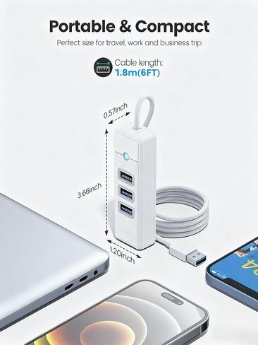 USB Hub Ethernet، 4 منافذ USB 3.0 مع كابل 6FT، محول USB-A إلى جيجابت إيثرنت مع 3 محاور USB 3.0 للكمبيوتر المحمول، محور USB مع RJ45 10/100/1000 جيجابت in Kuwait