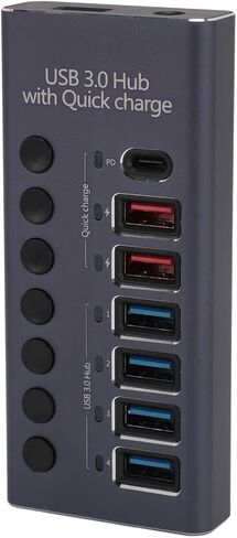 موزع USB 3.0 يعمل بالطاقة، التوصيل والتشغيل 100-240 فولت، مفاتيح فردية 5 جيجابت في الثانية 7 منافذ USB Hub حامي لأجهزة الكمبيوتر المحمول (قابس الولايات المتحدة 100‑240 فولت) in Kuwait