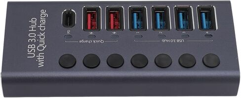 موزع USB 3.0 يعمل بالطاقة، التوصيل والتشغيل 100-240 فولت، مفاتيح فردية 5 جيجابت في الثانية 7 منافذ USB Hub حامي لأجهزة الكمبيوتر المحمول (قابس الولايات المتحدة 100‑240 فولت) in Kuwait