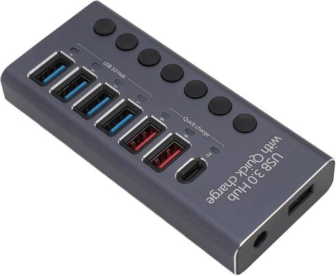 موزع USB 3.0 يعمل بالطاقة، التوصيل والتشغيل 100-240 فولت، مفاتيح فردية 5 جيجابت في الثانية 7 منافذ USB Hub حامي لأجهزة الكمبيوتر المحمول (قابس الولايات المتحدة 100‑240 فولت) in Kuwait